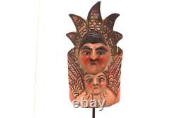 MEXICAN GUERRERO FOLK ART ANTIQUE Angel Flower Faces CARVED DANCE MASK VINTAGE