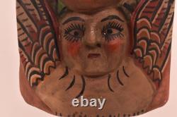 MEXICAN GUERRERO FOLK ART ANTIQUE Angel Flower Faces CARVED DANCE MASK VINTAGE