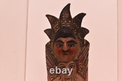 MEXICAN GUERRERO FOLK ART ANTIQUE Angel Flower Faces CARVED DANCE MASK VINTAGE