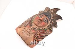 MEXICAN GUERRERO FOLK ART ANTIQUE Angel Flower Faces CARVED DANCE MASK VINTAGE