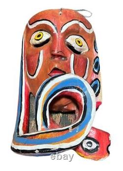 MEXICAN GUERRERO FOLK ART vintage Serpent FACE Carved Wood Dance Mask