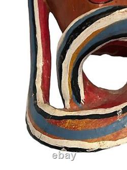 MEXICAN GUERRERO FOLK ART vintage Serpent FACE Carved Wood Dance Mask