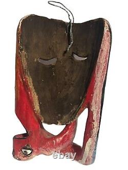 MEXICAN GUERRERO FOLK ART vintage Serpent FACE Carved Wood Dance Mask