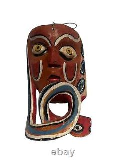 MEXICAN GUERRERO FOLK ART vintage Serpent FACE Carved Wood Dance Mask