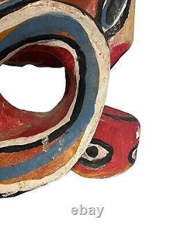 MEXICAN GUERRERO FOLK ART vintage Serpent FACE Carved Wood Dance Mask