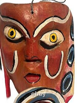 MEXICAN GUERRERO FOLK ART vintage Serpent FACE Carved Wood Dance Mask