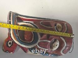 MEXICAN GUERRERO FOLK ART vintage Serpent FACE Carved Wood Dance Mask