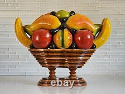 MID CENTURY ITALIAN FOLK ART BEAUTIFULLY CARVED WOOD FRUIT SCULPTURE 15x11x10