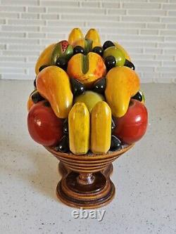 MID CENTURY ITALIAN FOLK ART BEAUTIFULLY CARVED WOOD FRUIT SCULPTURE 15x11x10