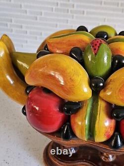 MID CENTURY ITALIAN FOLK ART BEAUTIFULLY CARVED WOOD FRUIT SCULPTURE 15x11x10