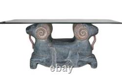 MID Century Folk Art Carved Wood Rams Head Sculpture Table Base Original Paint
