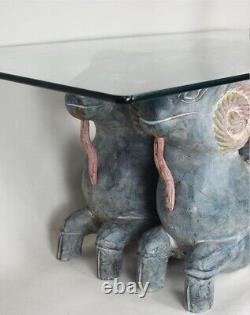 MID Century Folk Art Carved Wood Rams Head Sculpture Table Base Original Paint