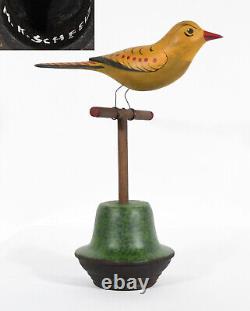 M. K. Scheel Carved Wooden Folk Art Bird 9 1/2 Tall