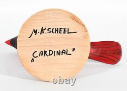 M. K. Scheel Carved Wooden Folk Art Cardinal 5 1/4 Tall