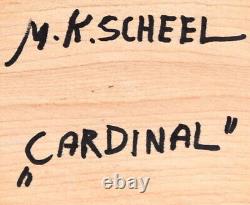 M. K. Scheel Carved Wooden Folk Art Cardinal 5 1/4 Tall