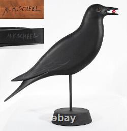M. K. Scheel Carved Wooden Folk Art Crow 11 5/8 Tall