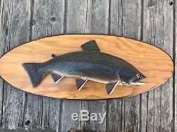 Maine Antique Wood Carved Trout Lawrence Irvine Fish Fishing Folk Art Primitive