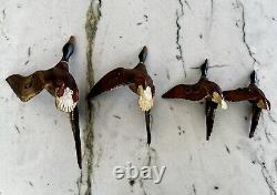 Mallard Flying Duck Set Antique 1940's Wood Wall Hanging -Folk Art (4)