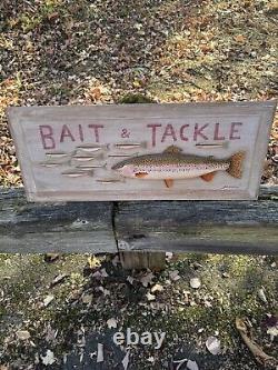 Manfred M. K Scheel Carved Wood Folk Art Fishing Trade Sign