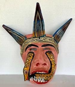 Mardi Gras Folk Art Carved Wood Devil King Snake Wall Face Mask Guerrero 14