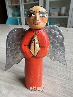 Marie Romero Cash Angel Religious Saint Carved Wood Statue Folk Art Signed
