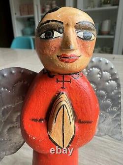 Marie Romero Cash Angel Religious Saint Carved Wood Statue Folk Art Signed