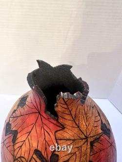 Marjorie Lehman signed large Gourd, Natural folk Art Leaves Museum Condition