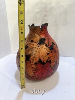 Marjorie Lehman signed large Gourd, Natural folk Art Leaves Museum Condition