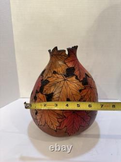 Marjorie Lehman signed large Gourd, Natural folk Art Leaves Museum Condition