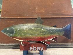 Mark Bruning Hand Carved Brook Trout Fish Decoy 21.5 Folk Art Signed MI