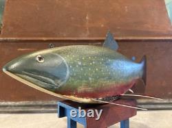 Mark Bruning Hand Carved Brook Trout Fish Decoy 21.5 Folk Art Signed MI