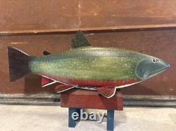 Mark Bruning Hand Carved Brook Trout Fish Decoy 21.5 Folk Art Signed MI