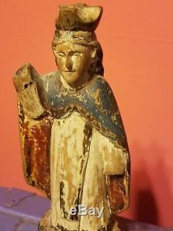 Mary Madonna Santos Saint wood antique polychrome religious carved folk art