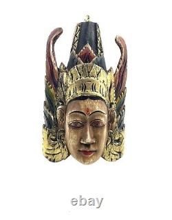 Mask Goddess Carved Wood Oriental Folk art Decor
