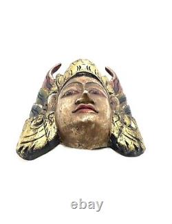 Mask Goddess Carved Wood Oriental Folk art Decor