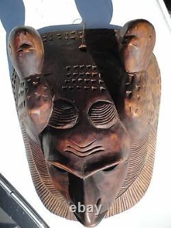 Mayan Hand carved wood Mask Guatemala folks art scuplture chief face with birds