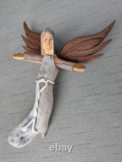 Medium Ben Ortega #1 Angel Folk Art Signed Hand Carved Wall Sculpture 10x8