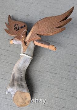 Medium Ben Ortega #1 Angel Folk Art Signed Hand Carved Wall Sculpture 10x8