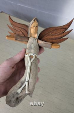 Medium Ben Ortega #1 Angel Folk Art Signed Hand Carved Wall Sculpture 10x8