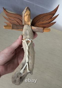 Medium Ben Ortega #1 Angel Folk Art Signed Hand Carved Wall Sculpture 10x8