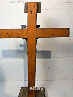 Mexican Cross with Christ Antique real hand carved folk art painted Vintage