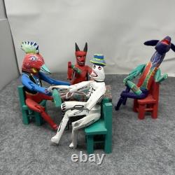 Mexican Folk Art Alebrijes Table Scene Hand Carved Wood Figurine Set Oaxaca