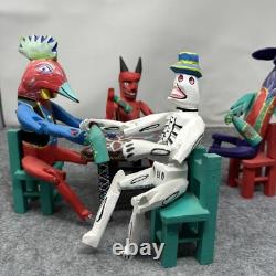 Mexican Folk Art Alebrijes Table Scene Hand Carved Wood Figurine Set Oaxaca