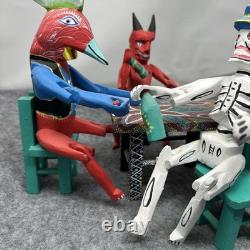 Mexican Folk Art Alebrijes Table Scene Hand Carved Wood Figurine Set Oaxaca