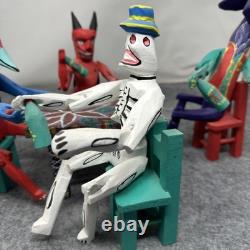 Mexican Folk Art Alebrijes Table Scene Hand Carved Wood Figurine Set Oaxaca