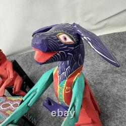 Mexican Folk Art Alebrijes Table Scene Hand Carved Wood Figurine Set Oaxaca