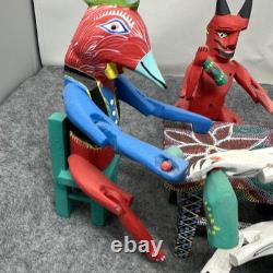 Mexican Folk Art Alebrijes Table Scene Hand Carved Wood Figurine Set Oaxaca
