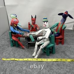 Mexican Folk Art Alebrijes Table Scene Hand Carved Wood Figurine Set Oaxaca