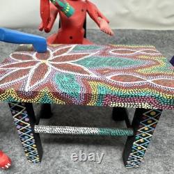 Mexican Folk Art Alebrijes Table Scene Hand Carved Wood Figurine Set Oaxaca