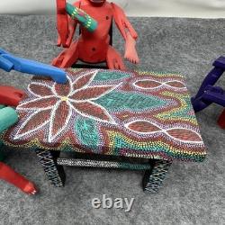 Mexican Folk Art Alebrijes Table Scene Hand Carved Wood Figurine Set Oaxaca